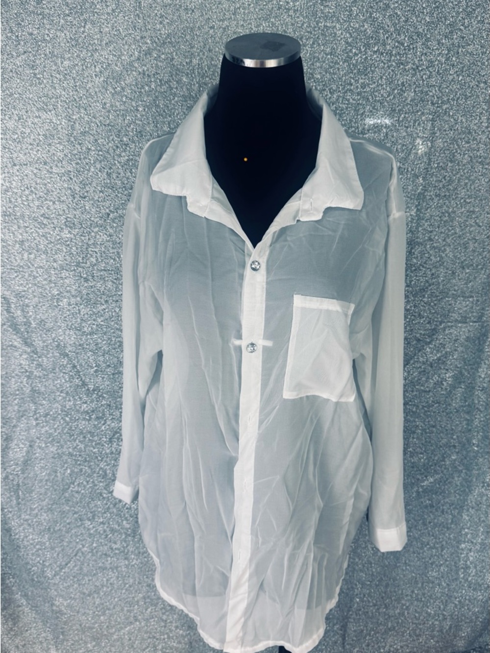 Sheer White Long-Sleeve Button-Down Shirt